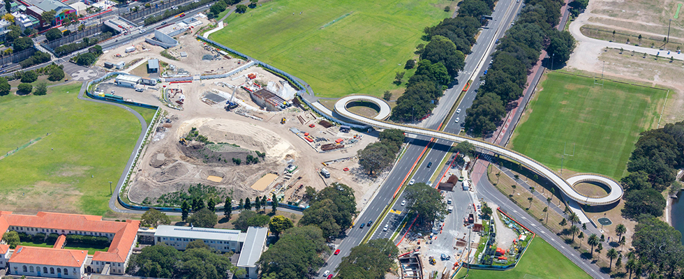 Construction des regards de métro léger de Sydney, Moore Park, Australie