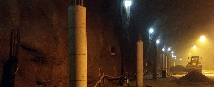Kalasatama aparcamiento subterráneo columnas redondans con Geotub