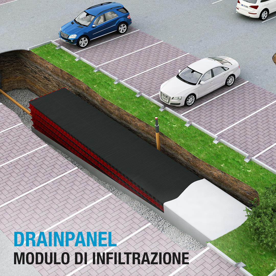 Modulo Geoplast Drainpanel per sistemi di infiltrazione multistrato